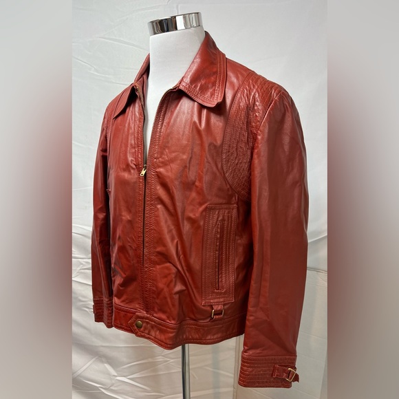 Vintage 70s Men’s 44 R McGregor Reddish Brown Leather Jacket Moto Biker Coat L - Picture 3 of 7